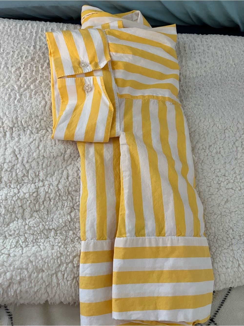 Christian Lacroix Yellow & White Striped Button-Down with Cherry Embellishments - Picture 5 of 9